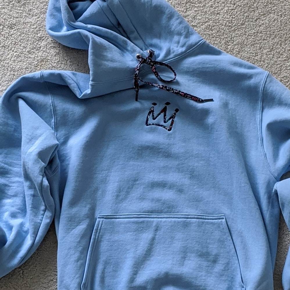 light blue hoodie